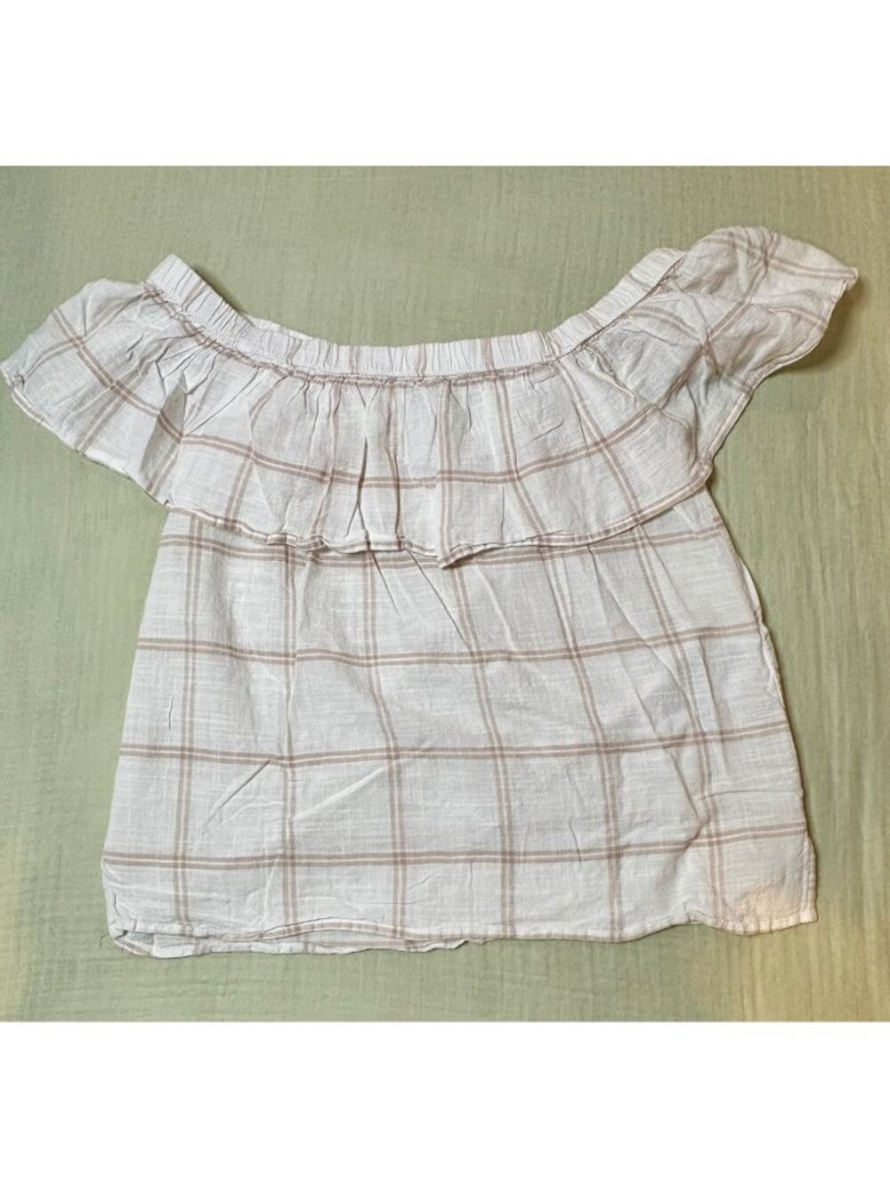 Abercrombie & Fitch Women's Off-Shoulder Plaid Top Size XS Beige & Brown